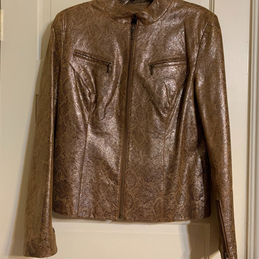 leather zipper gold jacket